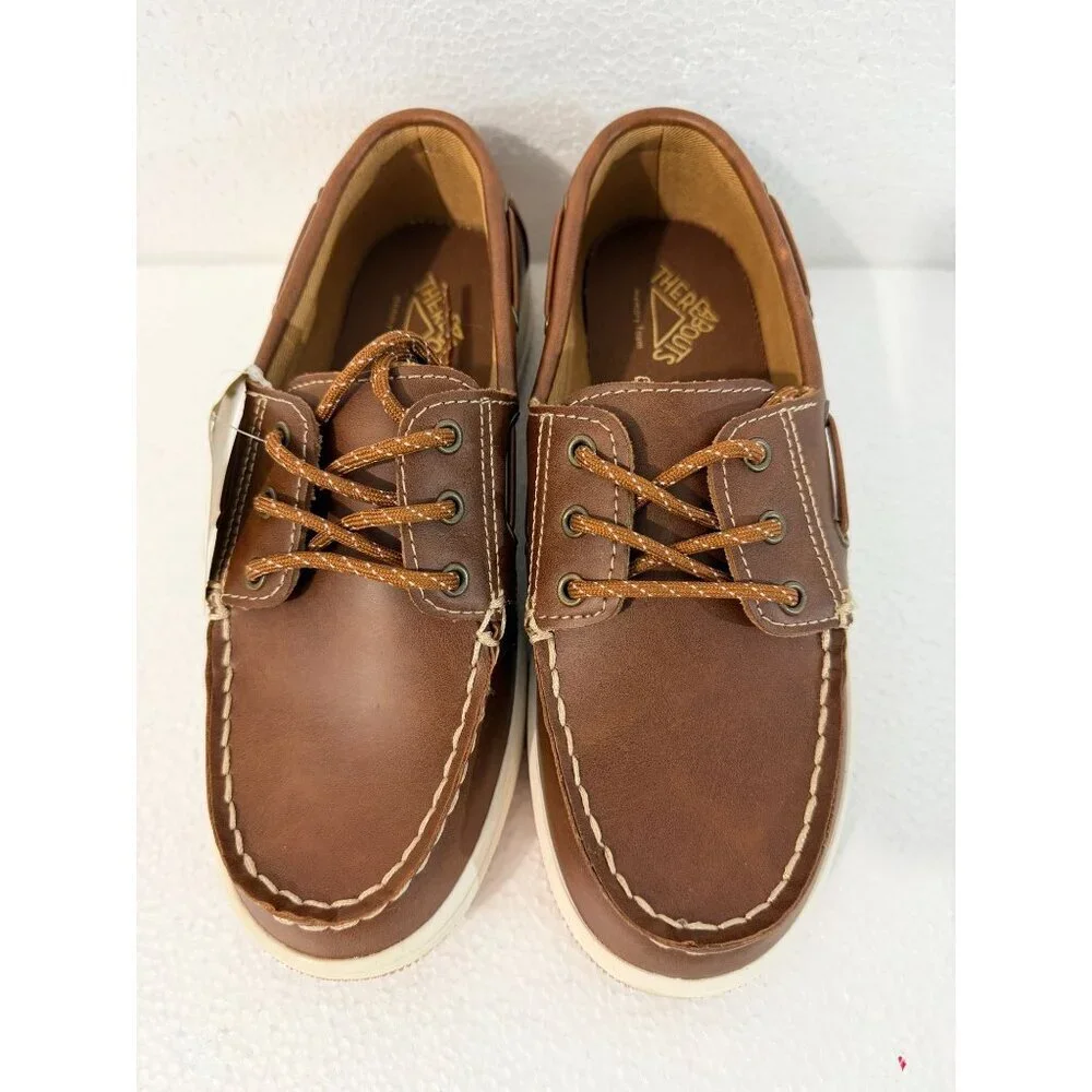 Thereabouts Boys Tan Boat Shoes 3M Synthetic Leather Casual Deck Style